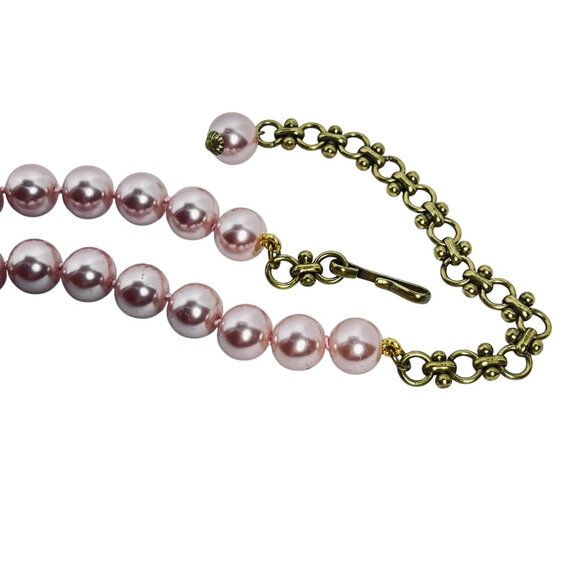 Heidi Daus Brass Tone Faux Pink Pearl And Crystal Choker Necklace (6010) - Picture 8 of 9